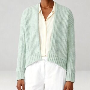 Eileen Fisher Peruvian Organic Cotton Crinkle Cardigan Mint Absinthe Green